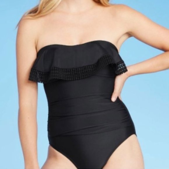 NEW w/ Tags - Kona Sol Black Ruffle One Piece Bathing Suit - Picture 3 of 3